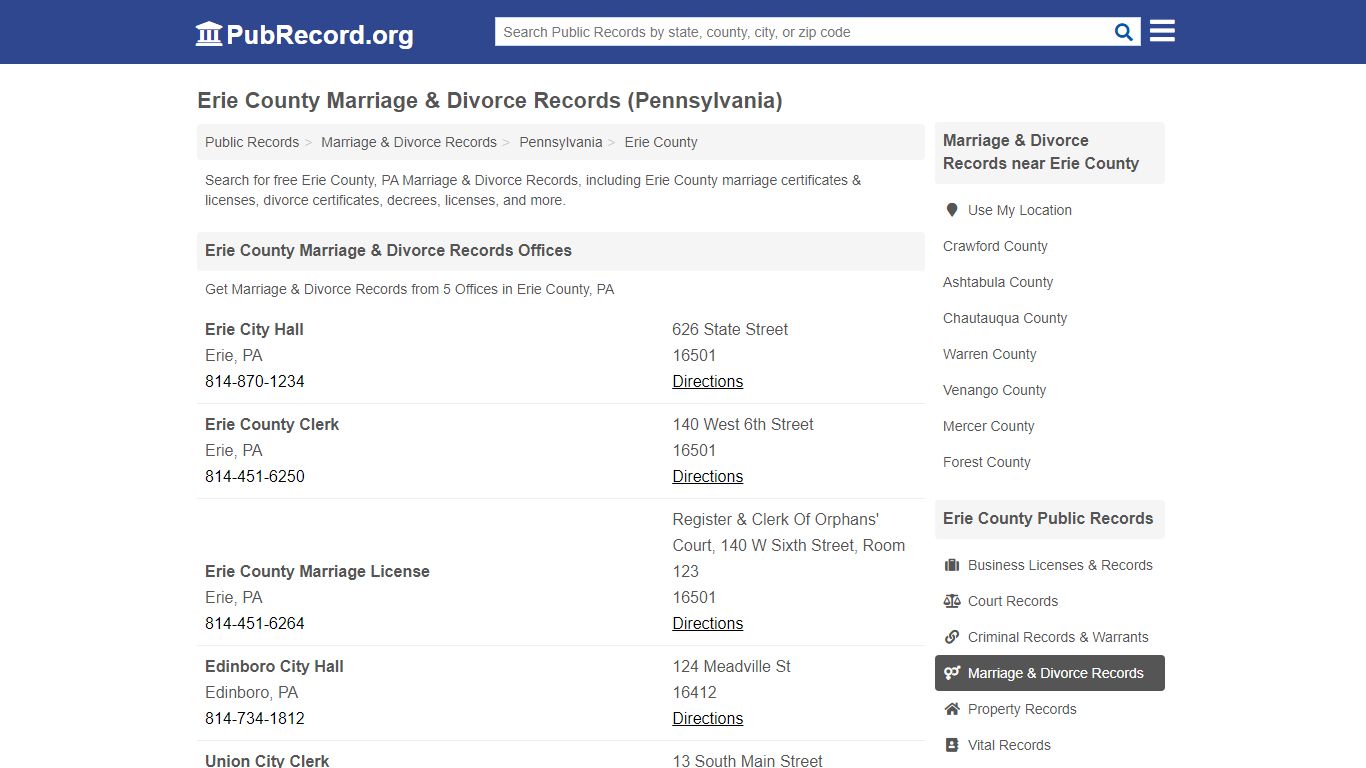 Erie County Marriage & Divorce Records (Pennsylvania)